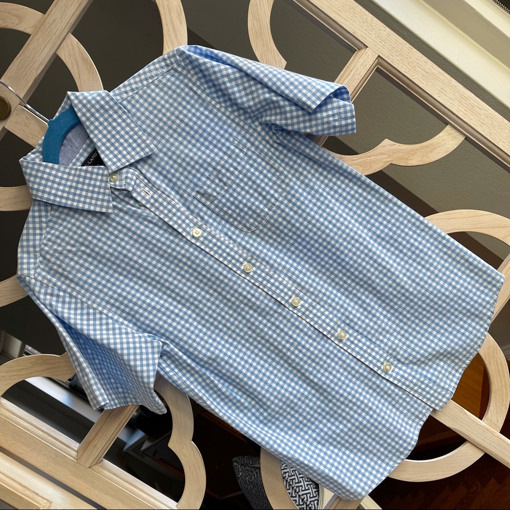 E-Land boys size 12 blue gingham button down shirt